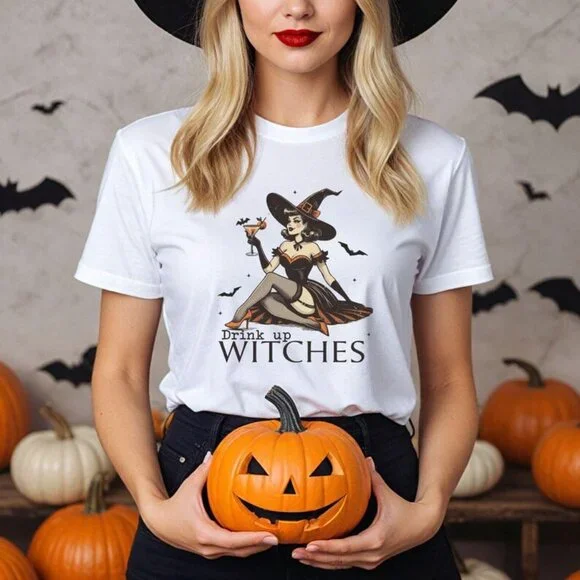 Drink Up Witches, Halloween Witch Shirt, Cute Halloween Shirt, Witch Shirt - Picture 1 of 4